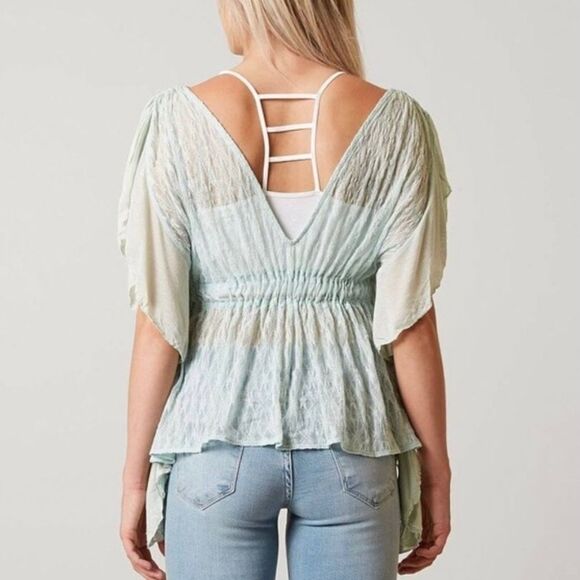 Free People June Green Lace Batwing Top - Picture 2 of 7